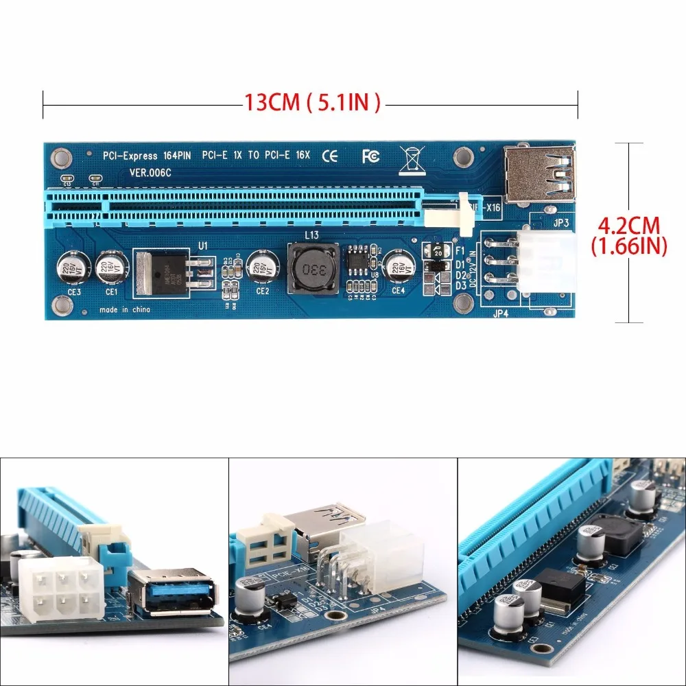 Ubit 100 шт./лот 1Х до 16Х Экспресс удлинитель Riser Card USB 3,0 PCIe удлинитель SATA 15pin до 6pin кабель питания для биткоина