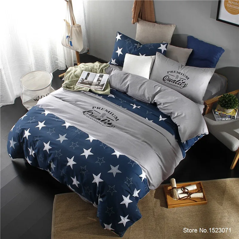 

TUTUBIRD-Stars print duvet cover striped plaid bedding sets simple style bedlinen bedsheet pillowcase king queen size
