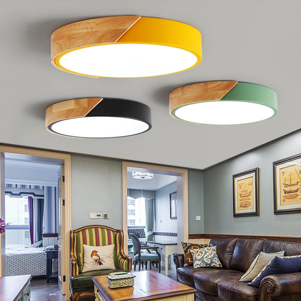  Nordic Wood led Ceiling Lights Modern Colorful Bedroom Ceiling Lamps Round thin plafondlamp Lightin - 32955914607