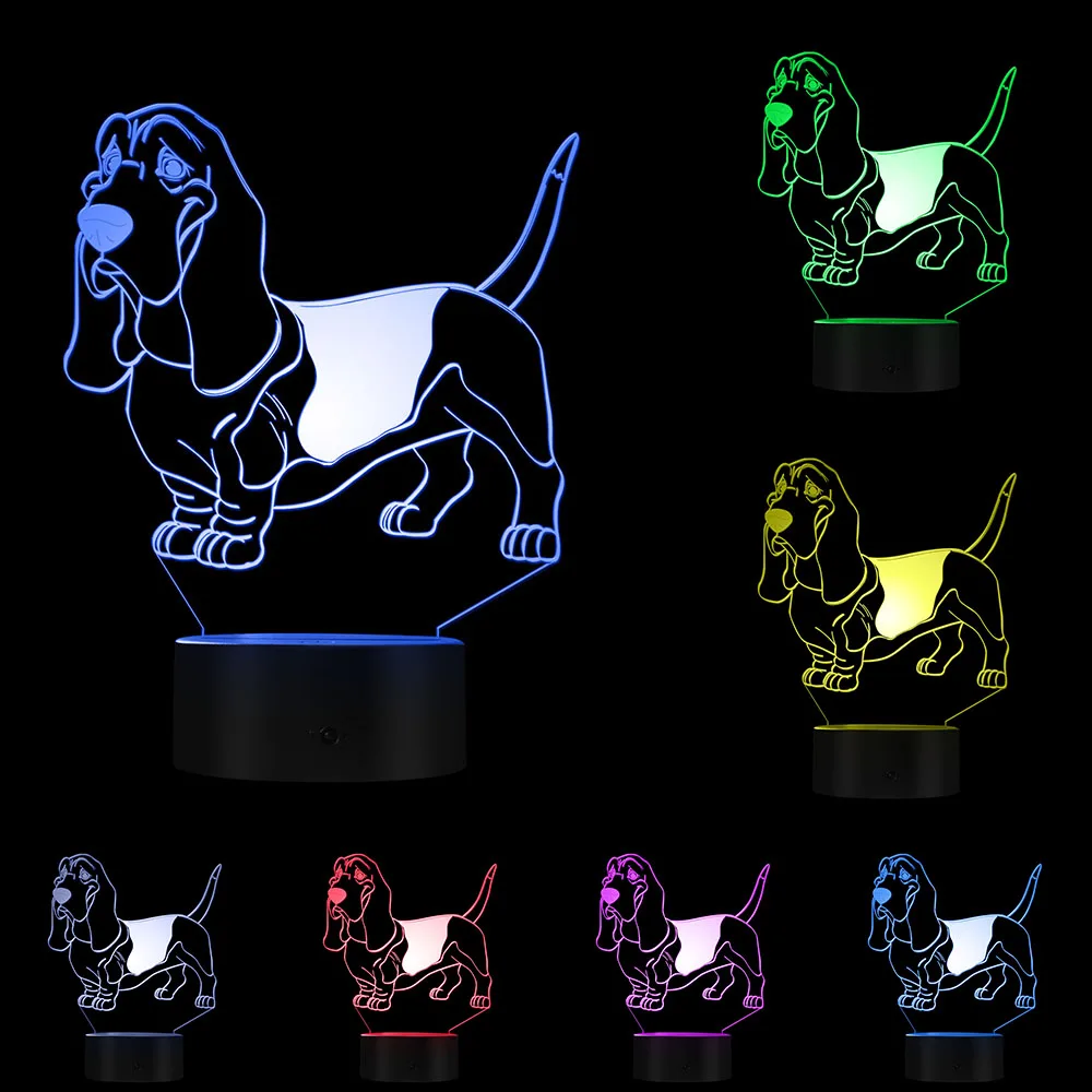 Basset Hound Mood светильник ing 3D Оптическая иллюзия светильник USB Современная Ночная лампа собака животное светящийся светодиодный светильник домашний декор Мопс настольная лампа