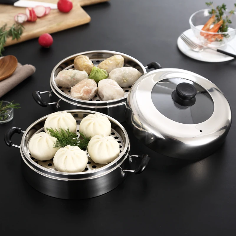 

Steamer stainless steel household business kitchen kitchenware steamed pot rack rice cage layer steamed buns food pan cover lid