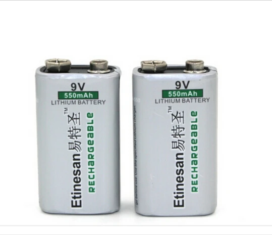 Vente 2 pcs lot ETINESAN 550 mAh 9 v li ion lithium Rechargeable Batterie RÉEL CAPACITÉ, Jouets lampe de Poche caméra, rasoir, radio, à distance