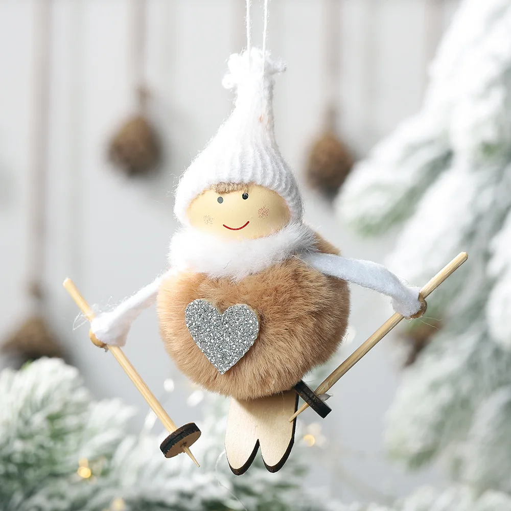 Милые куклы Снеговик на лыжах, рождественские украшения, подвесные Подвески, милые игрушки Ангел, рождественские украшения для дома, Рождественский Декор - Цвет: Хаки