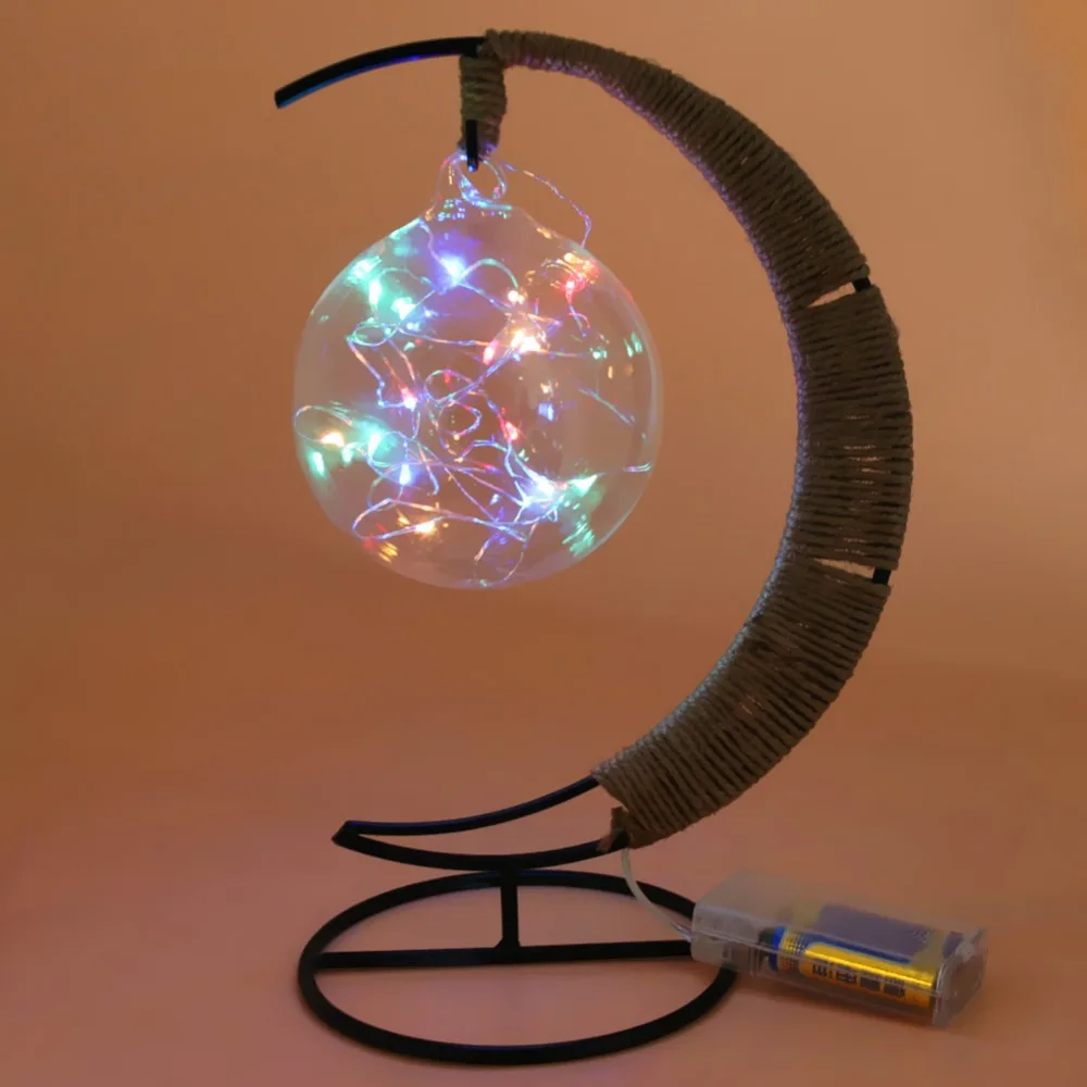 

Retro Table LED String Lights Glass Apple shape Lampshade Lamp Iron Holder Night Light for Living Room and Bedroom #273322