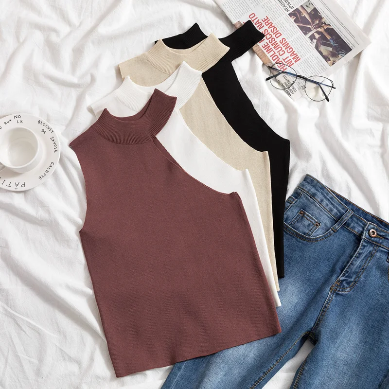 

Hong Kong-style Retro-chic Summer 2019 New Sleeveless Vest Elastic Casual Round Neck Sleeveless Knitting Vest