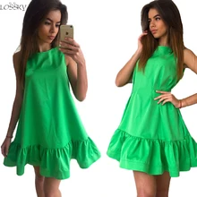2017 Vestidos de Las Mujeres Sexy Vestido de Verano Sin Mangas Ocasional de Una Línea de Volantes Vestido Ajustado Partido de Las Mujeres Más El Tamaño Corto Mini vestidos
