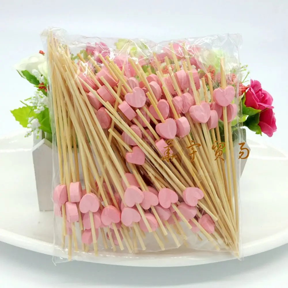 

100 Pcs Disposable Fruit Sticks Novelty Love Heart Decorating Fruit Cocktail Picks Wedding Party Drinking Cup Decoration