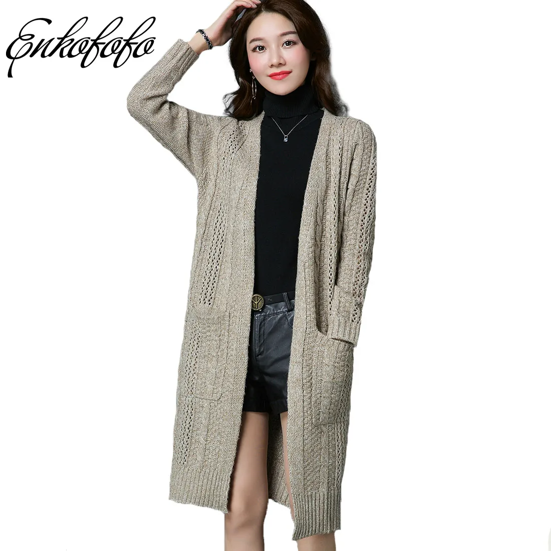 2018 Spring Women Long Cardigans Autumn Winter Open Stitch