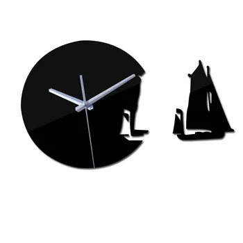 

New arrive quartz Needle wall clocks acrylic mirror watch modern horloge digital clock home decor sailboat stickers Single Face