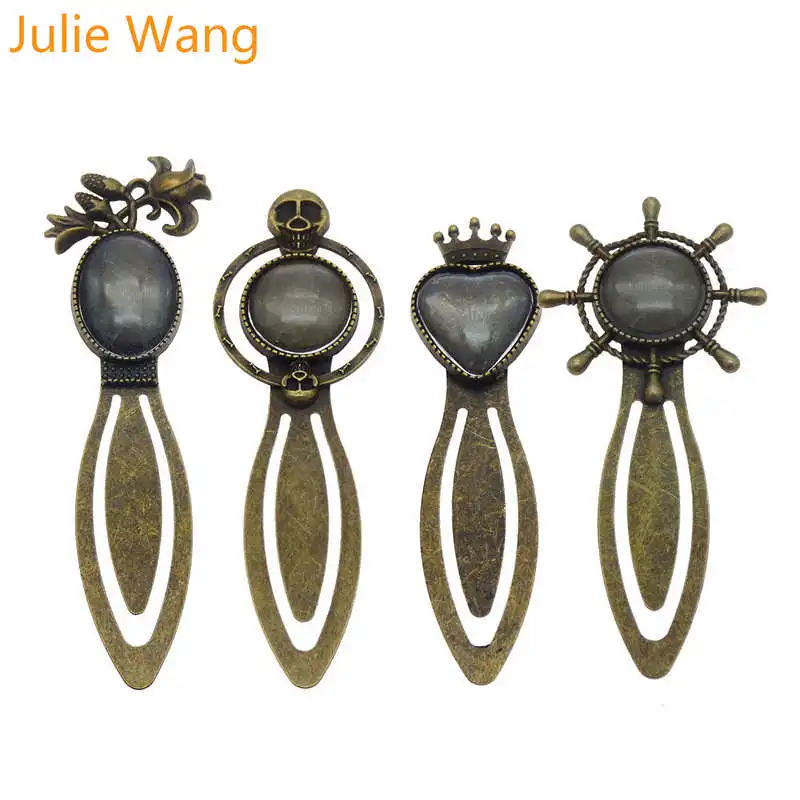Julie Wang Ретро металлический литой антикварный бронзовые в виде книжных закладок формы пустая заготовка база со стеклянным кабошоном для