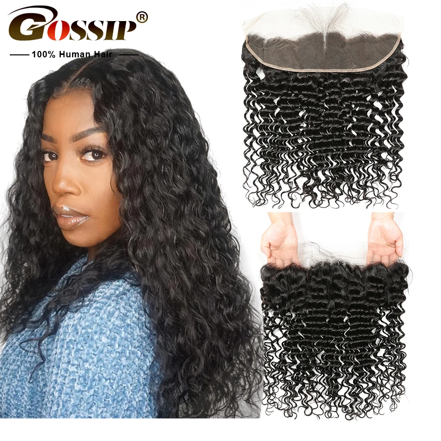 Remy Hair Deep Wave Frontal Pre Plucked Lace Frontal Closure With Baby Hair Frontal Brazilian Hair 100% Human Hair Closure