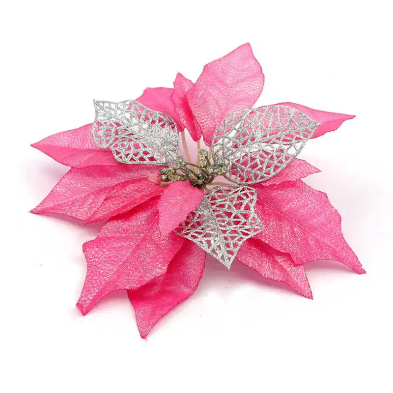 2018 Christmas Tree Decorations Artificial Flowers Xmas 20cm Poinsettia Glitter Flower Wedding Ornament Decor 20cm #2n8 (9)