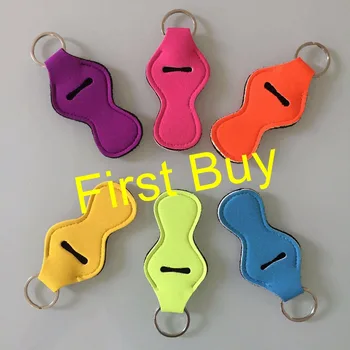 

2000pcs/lot Free Shipping hot selling monogrammed solid color neoprene keychain holder chapstick holder lipstick