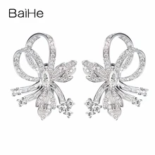 BAIHE Solid 14 K белое золото 0.28ct+ 1.2ct всего маркиза& круглая огранка подлинные натуральные бриллианты свадебное модное украшение-гвоздик серьги