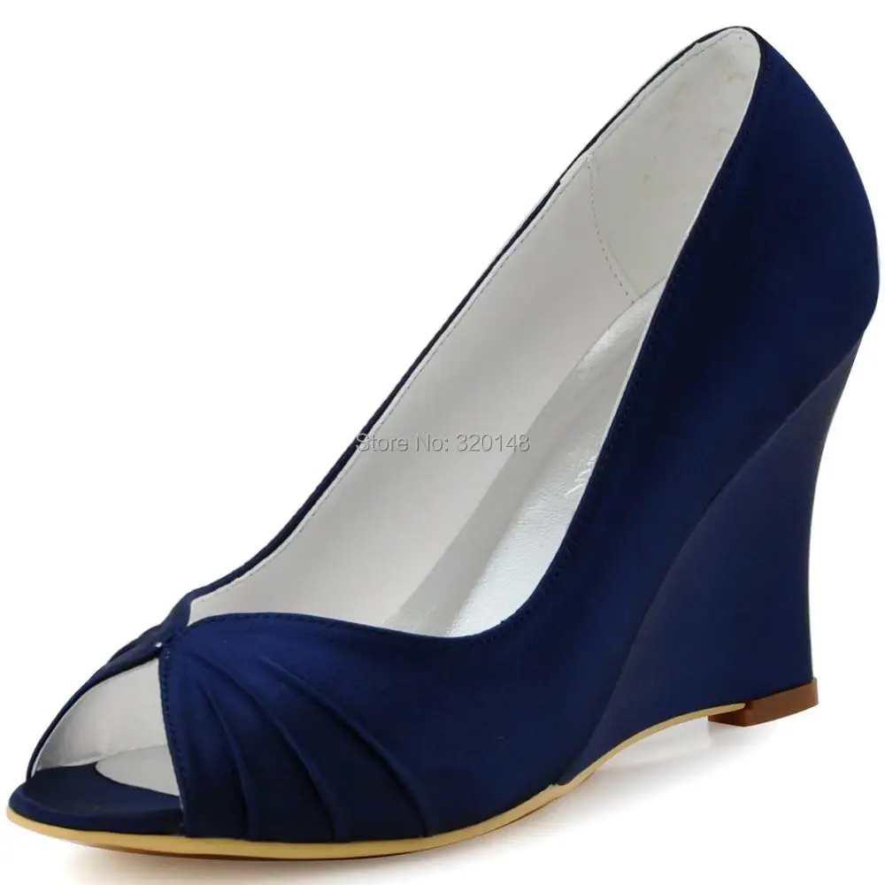 ladies blue wedge shoes