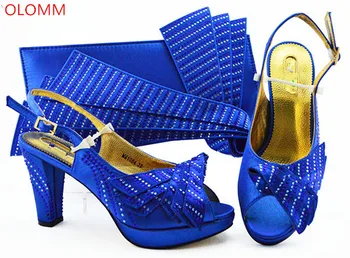 

OLOMM New Bule Italian Shoe and Bag Set Decorated with Rhinestone Nigerian Women Wedding Shoes and Bag Set African Party ! F-27