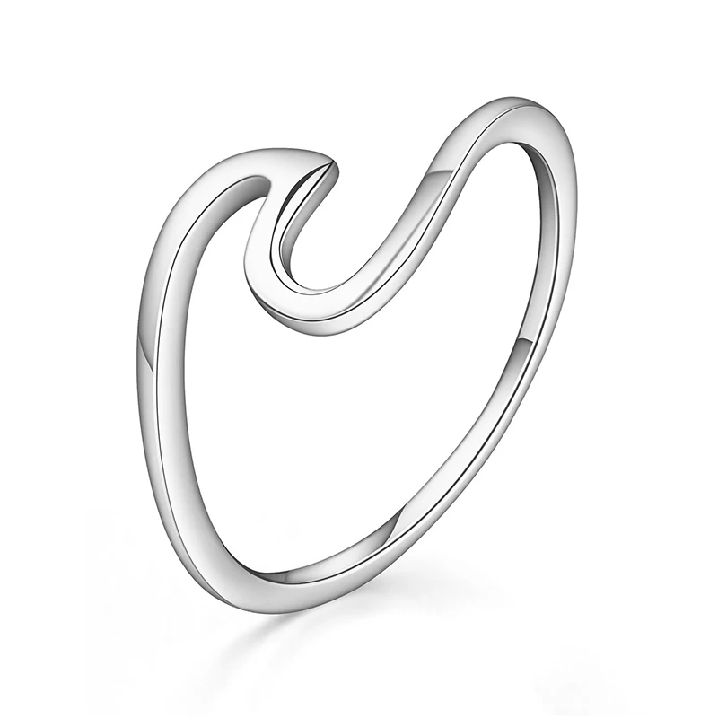 Shineland Brand Simple Wave Gold Silver Color 100% 925 Sterling Silver Finger Rings Women Girl Fashion Bijoux Party Wedding Gift