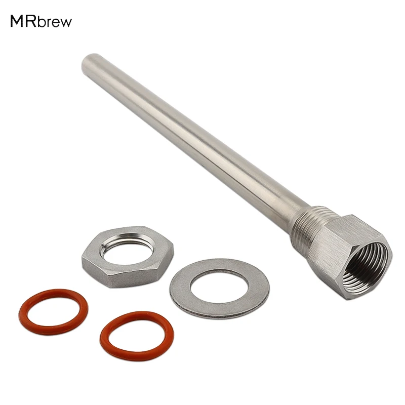 

Homebrew Weldless Thermowell 1/2"Female NPT 14mm OD With Lock Nut+Washer+Silicone O-rings Home Brew Plumbing Fitting