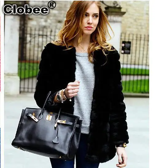 

2019 6XL Winter Women's Faux Rabbit Fur Coat Fake Fox Fur Medium-long Thicken Fur Coats Plus Size XS 6XL 7XL Black Overcoat WW6