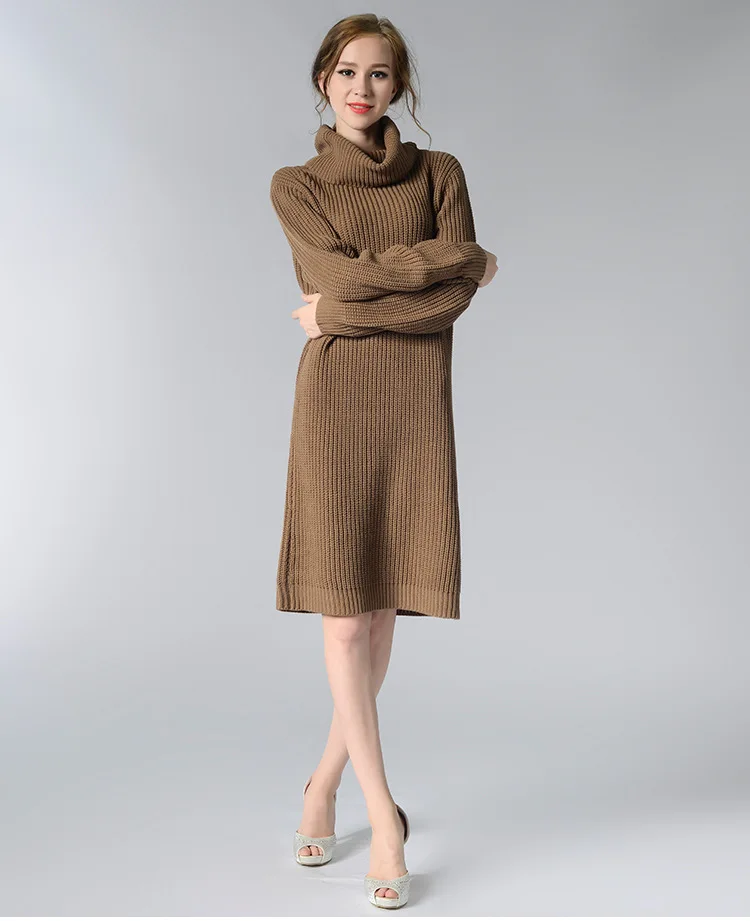 Amazon wish новое платье, европейский и американский большой код трикотажное платье, длинный воротник Джерси, свитер женщина