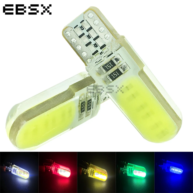 

EBSX 100 pcs T10 COB 12 Chips 80MA Silicone Shell 194 W5W Silicone Case Car Auto Parking Light White Blue Red Green Yellow 12VDC