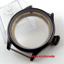 43 мм черный PVD стали часы Parnis крышка из сапфирового стекла fit 6498 6497 Ешьте движения