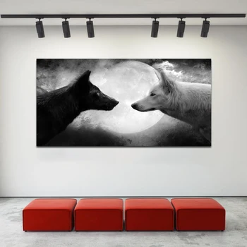 

1 Piece Black and White Wolf And Moon Night Canvas Painting Wall Art Poster Prints Decorative Pictures For Living Room Unframed