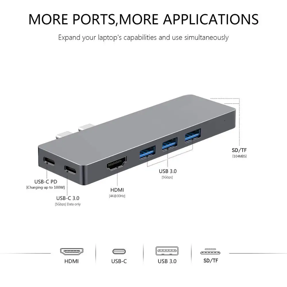 USB C концентратор многопортовый док-адаптер для Apple MacBook Pro 1" и 15",, MacBook Air, HDMI 4 K, 100 Вт питания, 40Gbp