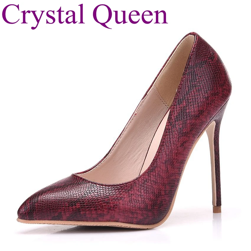

Crystal Queen Women Nude pumps Not red bottom sole high heels shoes pointed toe thin heels pumps women deep red pumps high heels