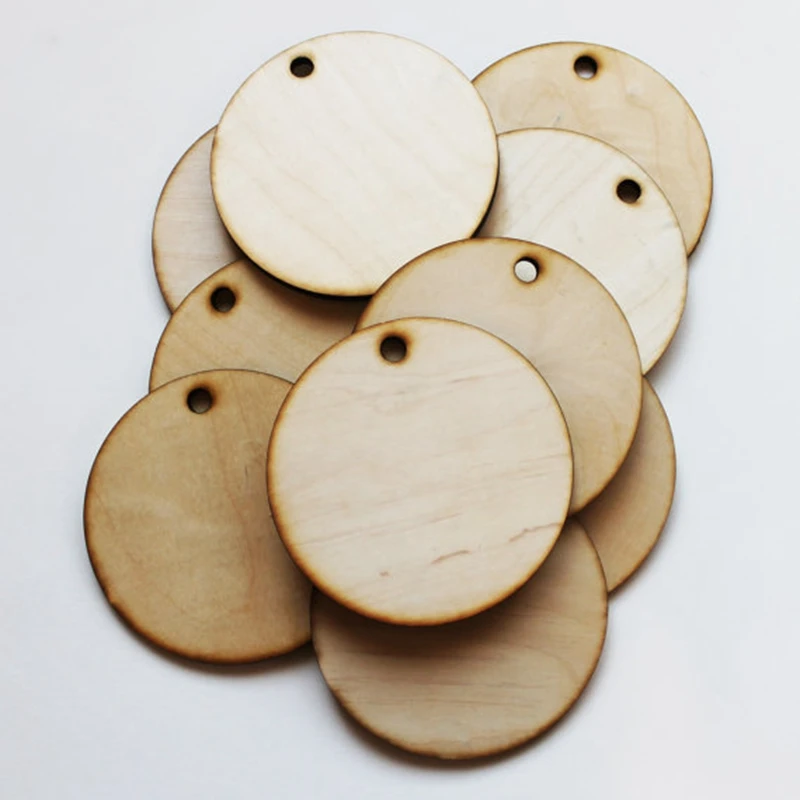 Unfinished Large Round Wood Circle Discs with hole wood ornament in