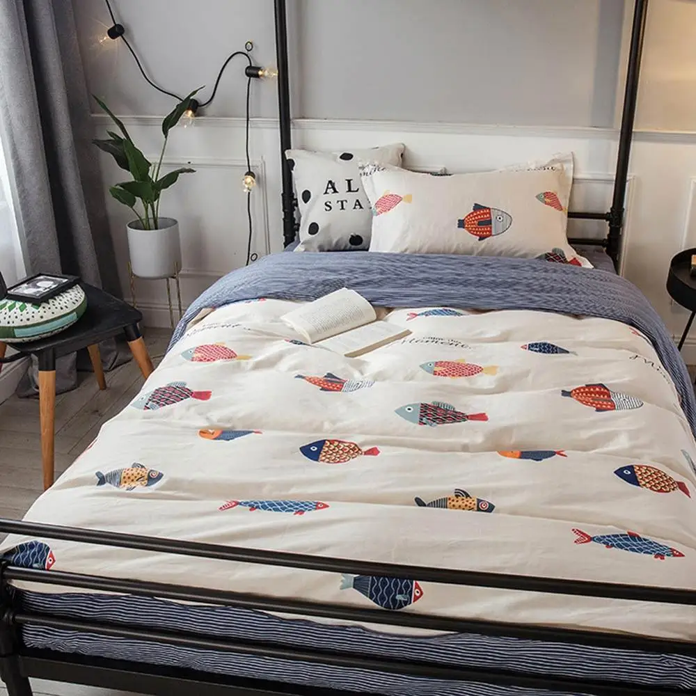 

2019 INS Cartoon Colorful Fishes Dormitory 3pcs Bedding Set Twin Hypoallergenic Cotton Bedlinens Duvet Cover Set Single Bed