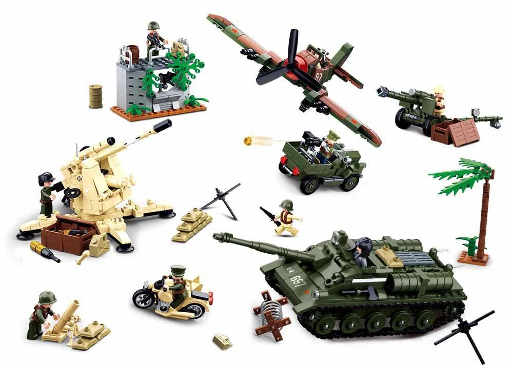 

0697 998pcs Military WW2 World War Ii Fighter Tank Artillery Building Blocks Bricks Toy