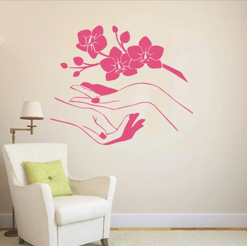 

Removable Sakura Vinyl Sticker Flower Orchidea Beautiful Blossom Branch Beauty Salon Hands Wall Stickers Barthroom Decal NY-348