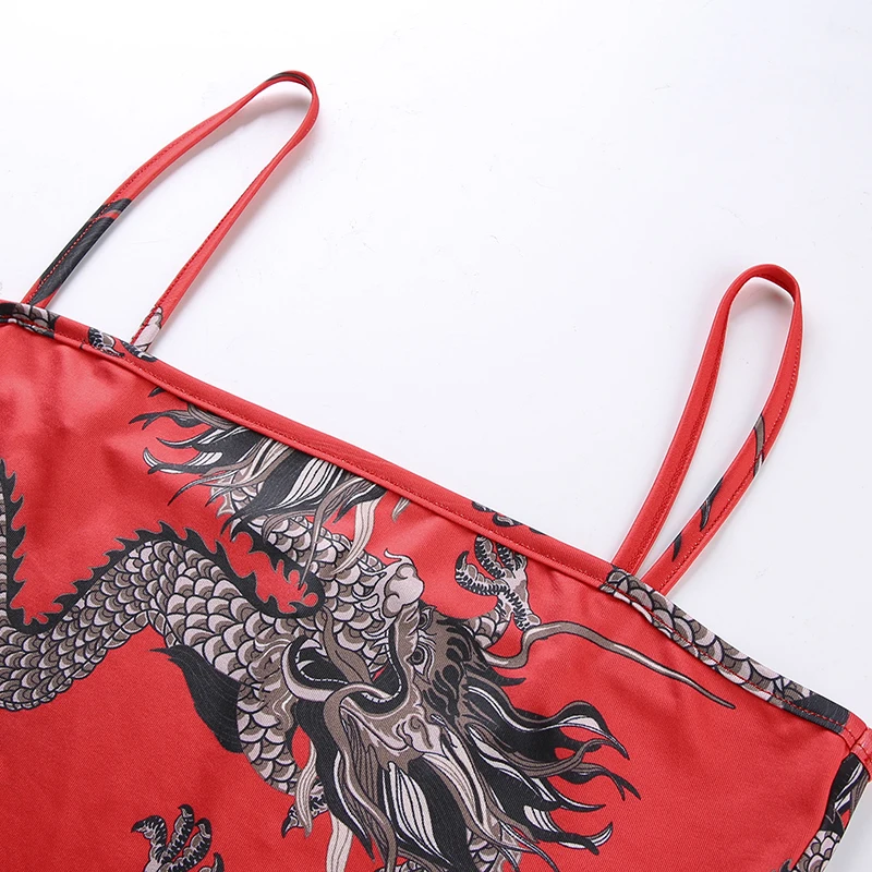 Rapwriter/платье-футляр в китайском стиле с принтом дракона на тонких бретелях для женщин, летнее облегающее платье с открытой спиной, женские вечерние мини-платья