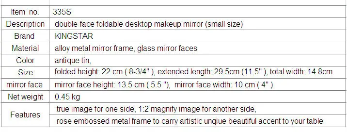 2X увеличительное винтажное двустороннее складное настольное Ретро металлическое косметическое зеркало с тиснением маленькая Роза 335S