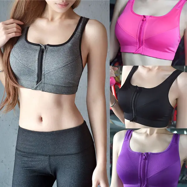 US $4.82 2020 Women Running Shockproof Sports Bra Padded Wirefree With Front Zipper Closure Adjustable Strap