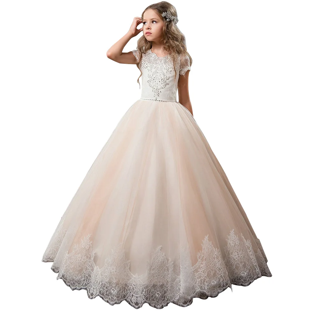 New Arrivals Elegant Little Girls Short Sleeve Ball Gowns O back