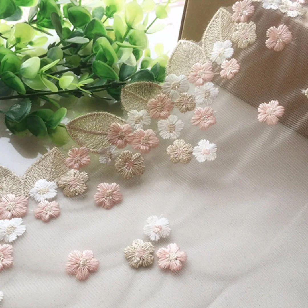 Newest Floral Tulle Lace Trim Ribbon Fabric Flower Embroidery Wedding Trim Sewing