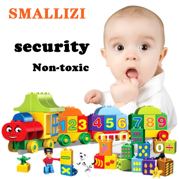 

75Pcs Large Particles City series Bricks set Numbers Train Letter Train Compatible Duploe Building Blocks Educational DIY Toys