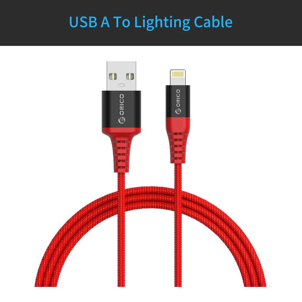 ORICO LTK USB кабель 1 м 2.4A Быстрая зарядка плетеный кабель для зарядки и передачи данных для iphone X 8 7 6 5 - Цвет: Красный