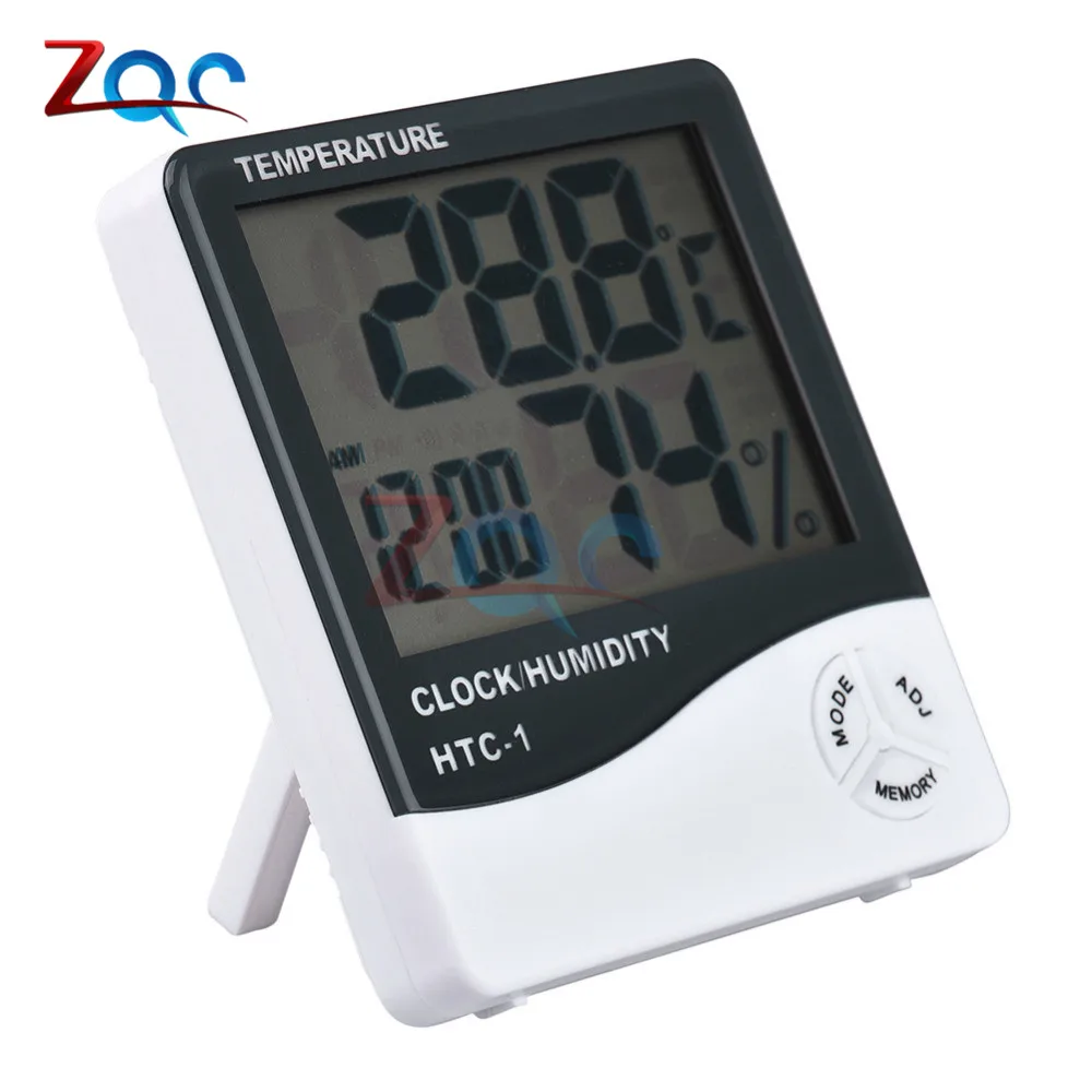 HTC-1 Digital LCD Thermometer Hygrometer Temperature Humidity Meter Clock Alarm 