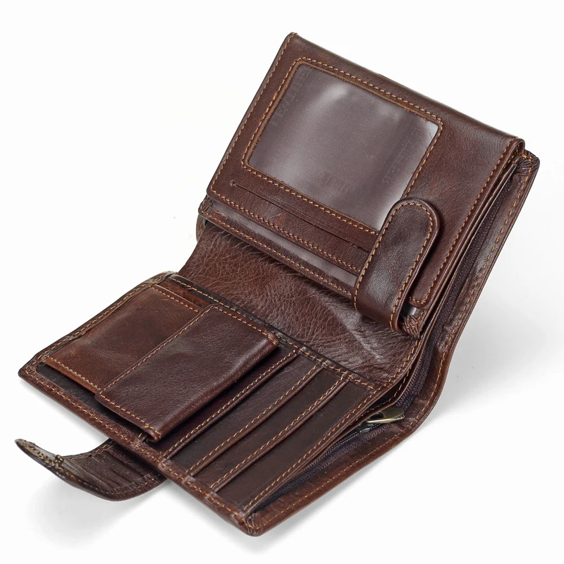 

Famous Brand Men's Short Vintage Cowhide Genuine Leather Wallets Bifold Solid Purses Male ID Credit Cards Holder Bag Carteira