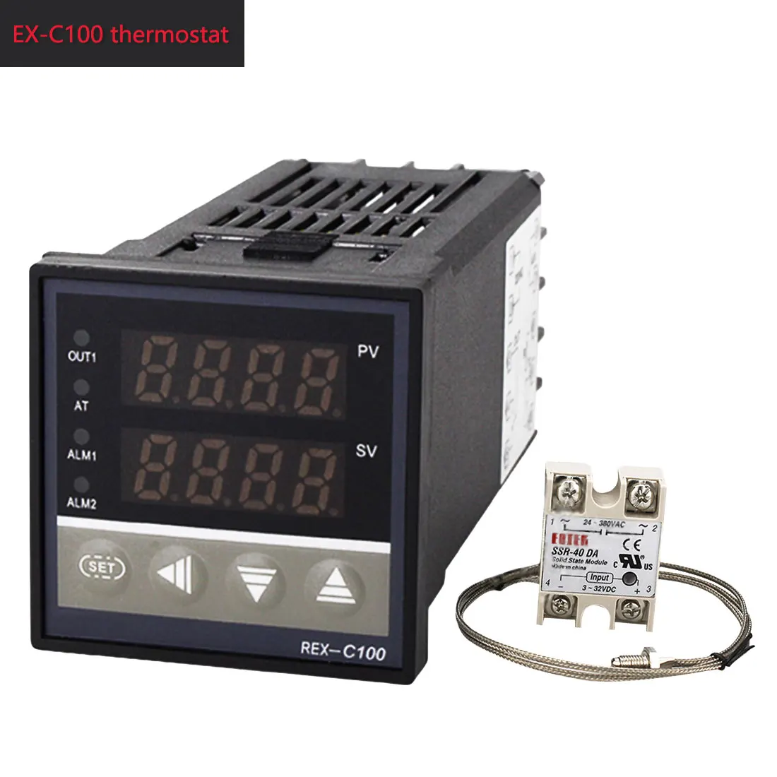 

1pc PID Temperature Controller 220V + Max 40A SSR + K Thermocouple PID Controller Set LCD Digital REX-C100