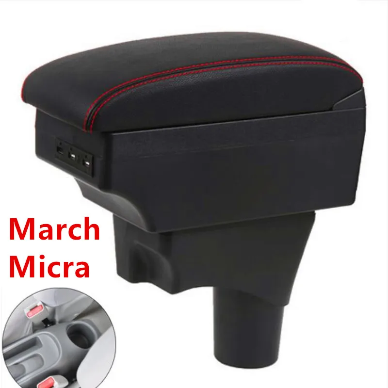 

For Nissan March Micra K13 MK4 IV armrest box central Store content Storage box USB interface 2010-2017