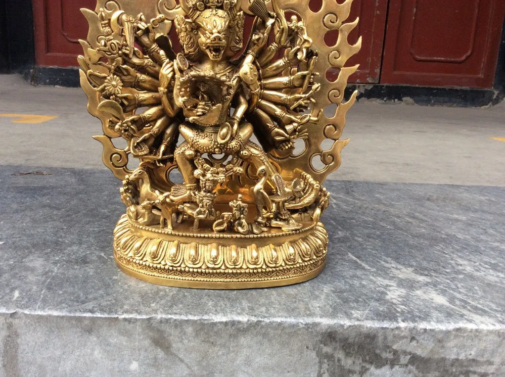 Тибетский буддизм, бронзовый Yamantaka Yab-Yum статуя Будды 32 см 3,7 кг бронза отделка Будда целебная статуя