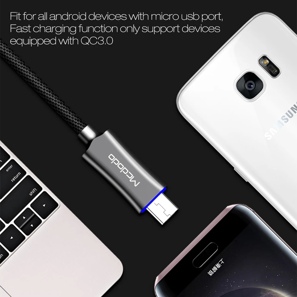 Mcdodo mi cro USB кабель для samsung Xiao mi red mi A6 Note 5 huawei QC3.0 Быстрая зарядка автоматическое отключение USB светодиодный кабель для зарядки данных