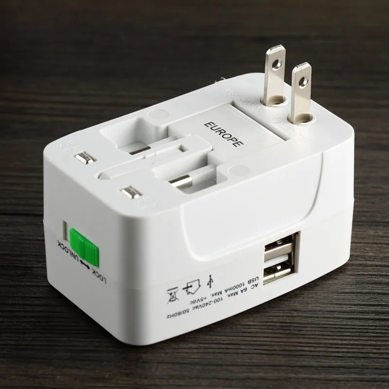 Travel Adapter With Box Universal Electric Plug Socket Adapter International Socket 1 and 2 USB