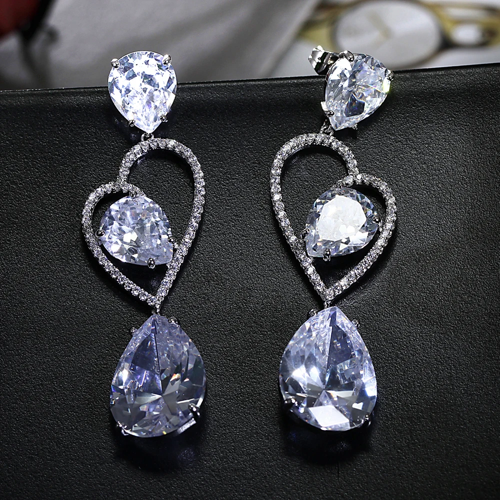 Heart Dangling Earrings White Brincos Oorbellen Boucle d'oreille Femme Women Wedding Jewelry Bohemian Dropping Big Earring