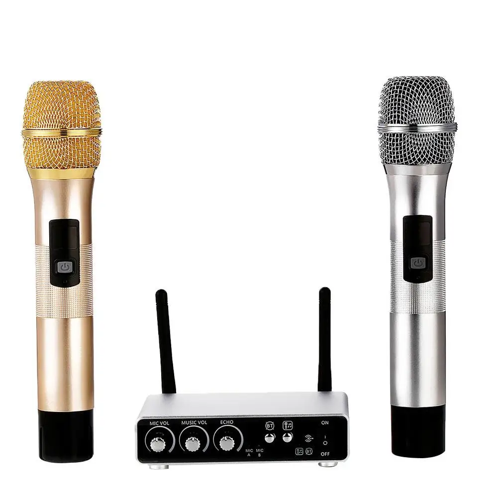 

Handheld Karaoke UHF Band Wireless Bluetooth 4.1 Dual Microphones + Receiver Box NEW