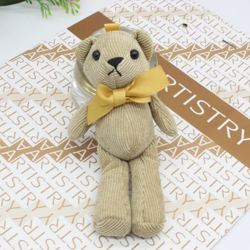 Corduroy Striped Bear Animal Stuffed Plush Toys Brown Bowknot Small Doll Car Bag Pendant Bouquet Wedding Decor Gift KeyChain